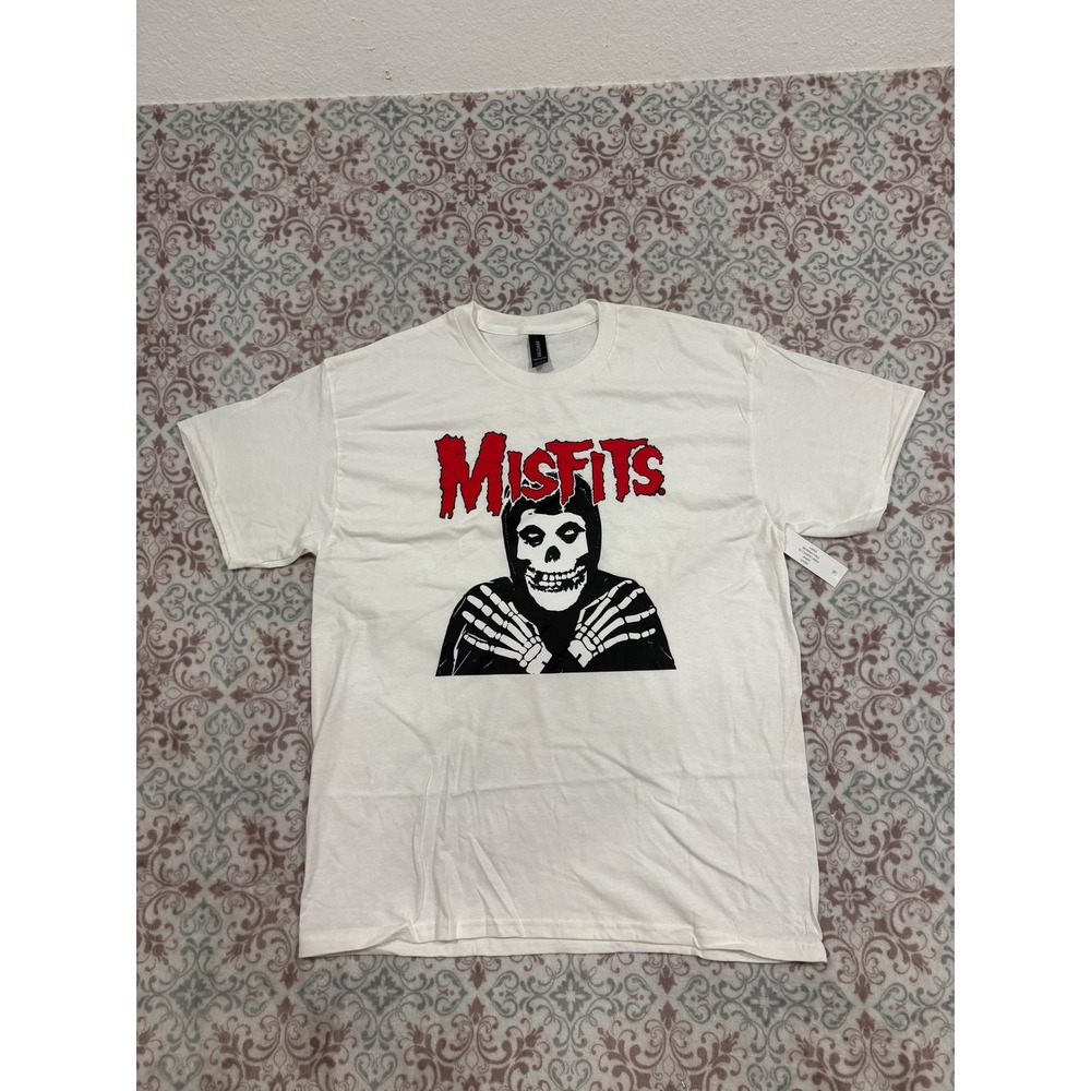 Misfits Band T-Shirt White Gildan Heavy Cotton Fiend Skull Graphic Large NEW